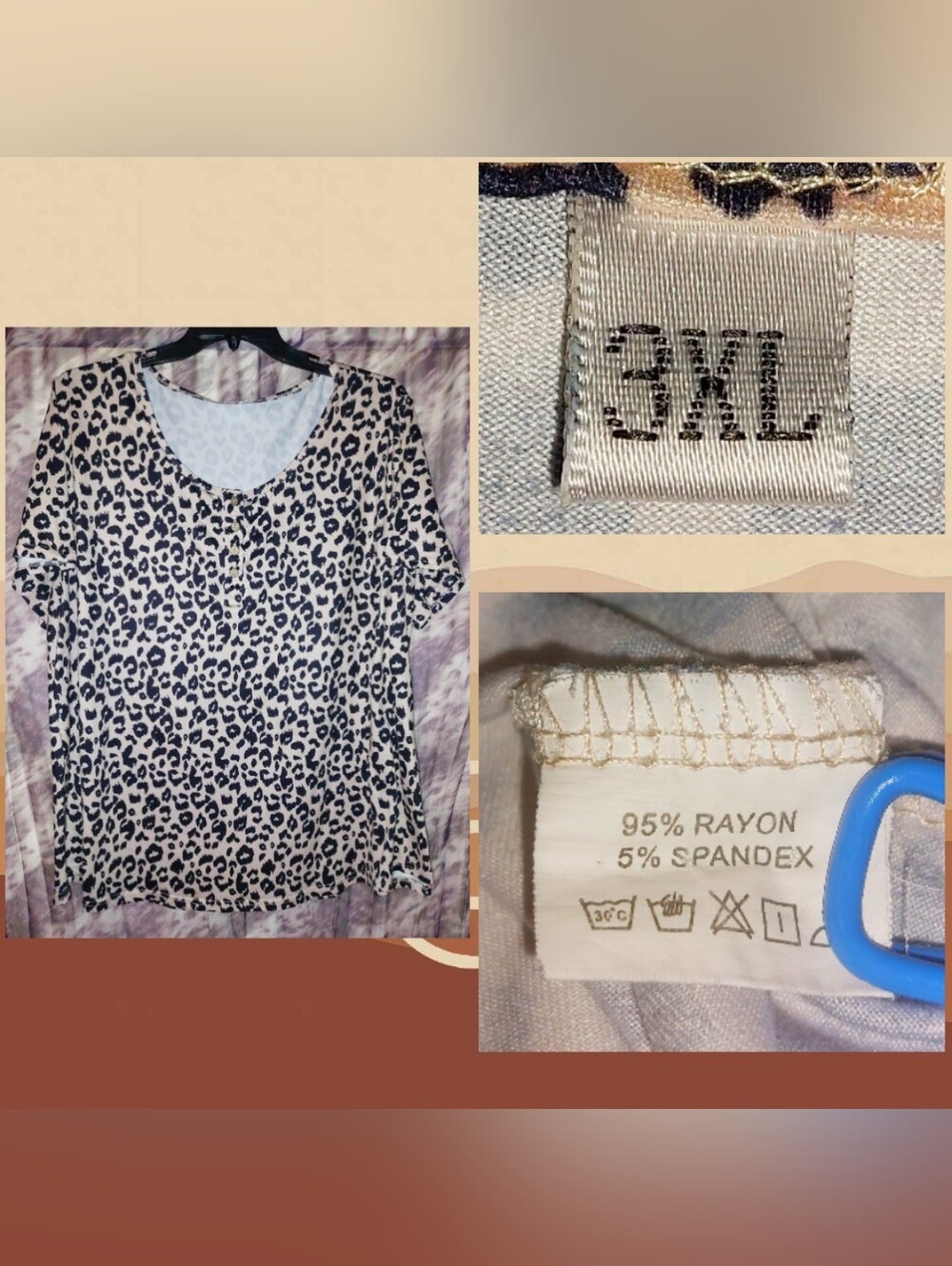 Unknown brand Cream & Black Leopard Print Soft Knit Top Sz 3XL(22/24/26)